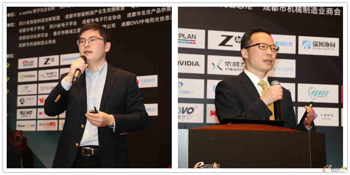 智参科技技术总监、数字化研发和制造技术专家赵文凯（左）、思普软件总经理应思红（右）